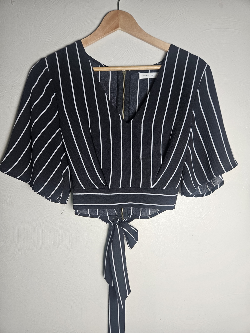 Vero Moda Navy & White Striped V-Neck Tie-Front Top